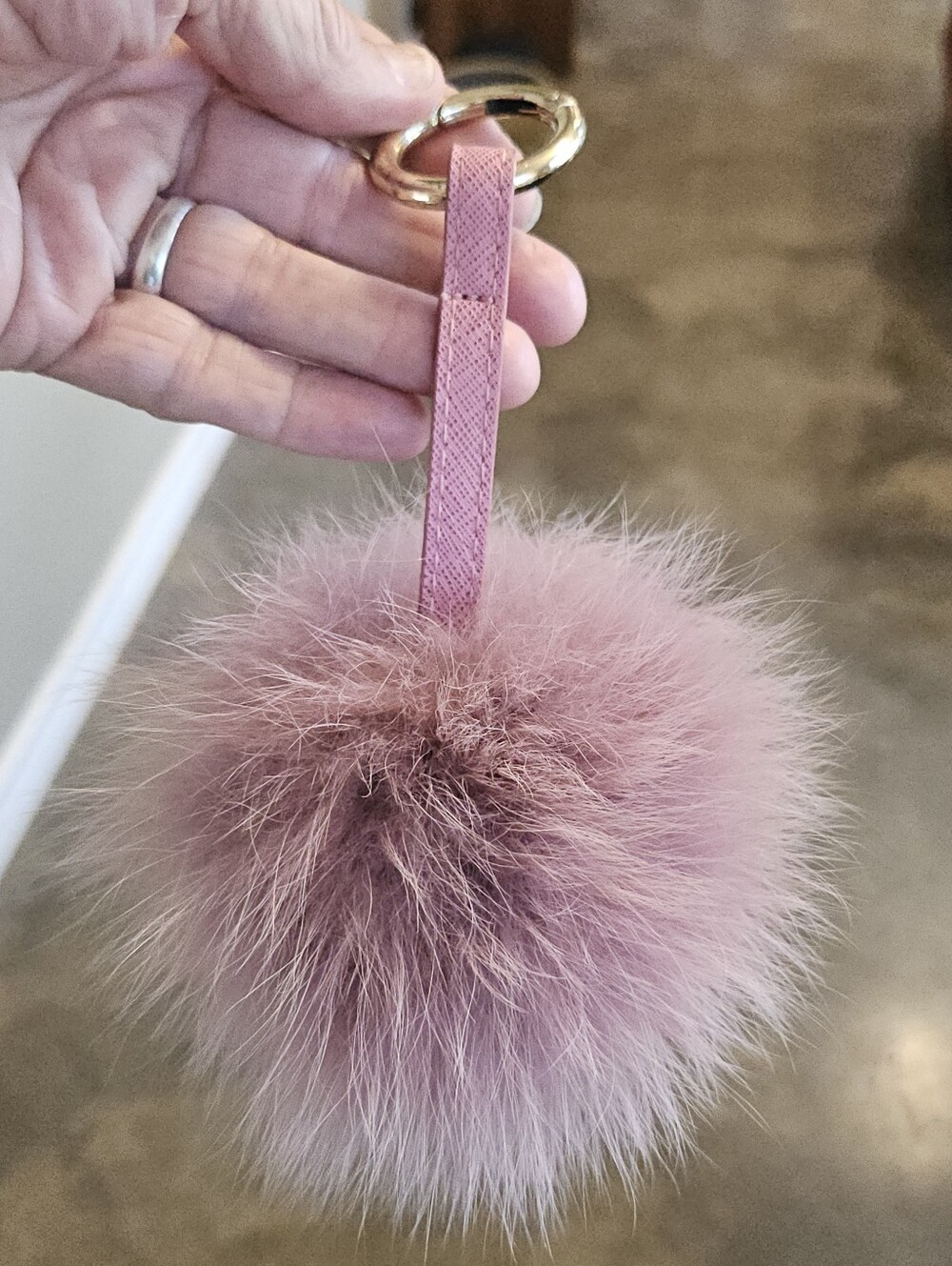 Lilac Purple Mauve Fur Ball Purse Key Chain Charm Fun Fluffy Decor